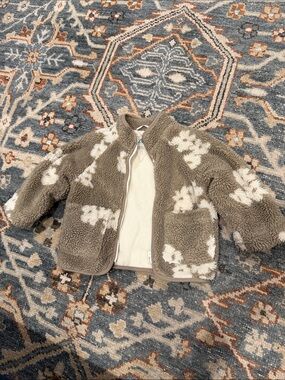 Kids Sherpa Zip Jacket in Taupe & Cream